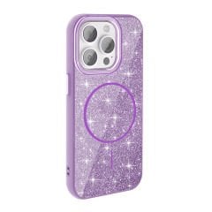 iPhone 15 Pro Max Kılıf Magsafe Şarj Özellikli Parlayan Simli Okso Kapak