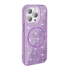 iPhone 15 Pro Max Kılıf Magsafe Şarj Özellikli Parlayan Simli Okso Kapak