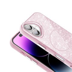 iPhone 16 Kılıf Magsafe Şarj Özellikli Parlayan Simli Okso Kapak