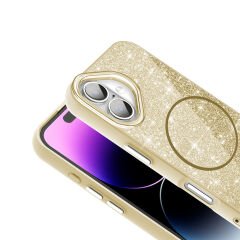 iPhone 16 Kılıf Magsafe Şarj Özellikli Parlayan Simli Okso Kapak