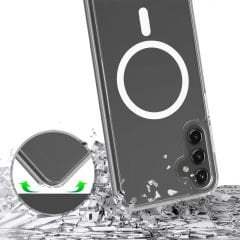 Samsung Galaxy S24 FE Kılıf Magsafe Şarj Özellikli Şeffaf Sert PC Embos Kapak