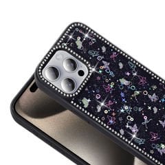 iPhone 15 Pro Kılıf Taşlı ve Simli Tasarım Azra Kapak