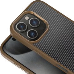 iPhone 16 Pro Max Kılıf Karbon Fiber Görünümlü Parlak Kamera Çerçeveli Venus Kapak