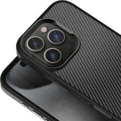 iPhone 16 Pro Max Kılıf Karbon Fiber Görünümlü Parlak Kamera Çerçeveli Venus Kapak