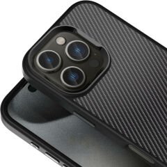 iPhone 16 Pro Kılıf Karbon Fiber Görünümlü Parlak Kamera Çerçeveli Venus Kapak