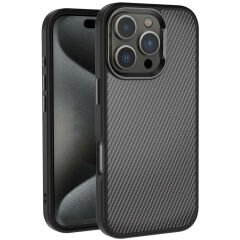 iPhone 16 Pro Kılıf Karbon Fiber Görünümlü Parlak Kamera Çerçeveli Venus Kapak