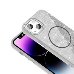 iPhone 11 Kılıf Magsafe Şarj Özellikli Parlayan Simli Okso Kapak