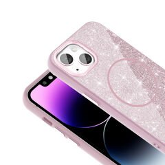 iPhone 11 Kılıf Magsafe Şarj Özellikli Parlayan Simli Okso Kapak