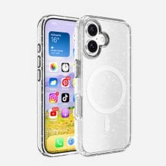 iPhone 16 Plus Kılıf Magsafe Şarj Özellikli Parlayan Simli Saydam Renkli Allstar Kapak