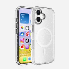 iPhone 16 Plus Kılıf Magsafe Şarj Özellikli Parlayan Simli Saydam Renkli Allstar Kapak