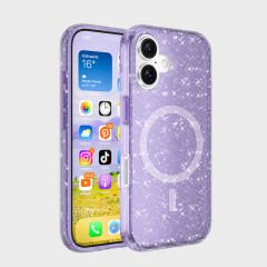 iPhone 16 Plus Kılıf Magsafe Şarj Özellikli Parlayan Simli Saydam Renkli Allstar Kapak