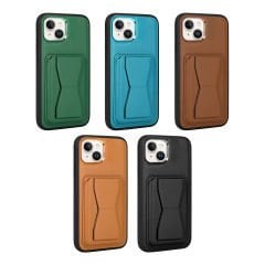 iPhone 14 Kılıf Kartlıklı Standlı ​Pu Deri Memo Kapak