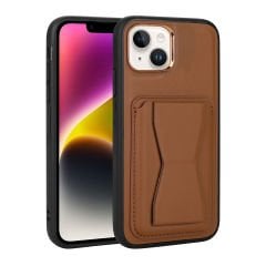 iPhone 14 Kılıf Kartlıklı Standlı ​Pu Deri Memo Kapak