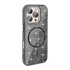 iPhone 16 Pro Max Kılıf Magsafe Şarj Özellikli Parlayan Simli Okso Kapak