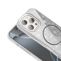 iPhone 16 Pro Max Kılıf Magsafe Şarj Özellikli Parlayan Simli Okso Kapak