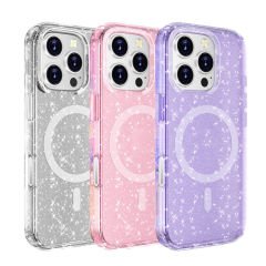 iPhone 16 Pro Max Kılıf Magsafe Şarj Özellikli Parlayan Simli Saydam Renkli Allstar Kapak