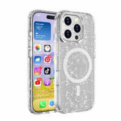 iPhone 16 Pro Max Kılıf Magsafe Şarj Özellikli Parlayan Simli Saydam Renkli Allstar Kapak