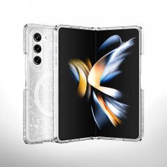 Samsung Galaxy Z Fold 6 Kılıf Magsafe Şarj Özellikli Parlayan Simli Saydam Renkli Allstar Kapak