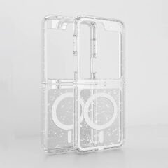 Samsung Galaxy Z Flip 6 Kılıf Magsafe Şarj Özellikli Parlayan Simli Saydam Renkli Allstar Kapak Şeffaf
