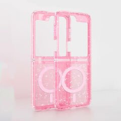 Samsung Galaxy Z Flip 6 Kılıf Magsafe Şarj Özellikli Parlayan Simli Saydam Renkli Allstar Kapak Şeffaf