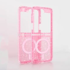 Samsung Galaxy Z Flip 6 Kılıf Magsafe Şarj Özellikli Parlayan Simli Saydam Renkli Allstar Kapak