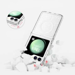 Samsung Galaxy Z Flip 6 Kılıf Magsafe Şarj Özellikli Parlayan Simli Saydam Renkli Allstar Kapak Şeffaf
