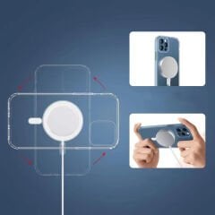 iPhone 14 Kılıf Magsafe Şarj Özellikli Şeffaf Sert PC Embos Kapak