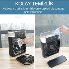 Mini Hava Soğutucu, Taşınabilir Hortumsuz Portatif Klima, Mobil Sulu Klima, 3 Rüzgar Hızı, 3 Sis Modu, Taşınabilir Buzlu Vantilatör 5 Sprey Delikli ile Renkli LED Işıklı Siyah Renk