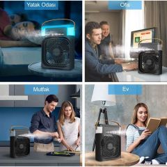 Mini Hava Soğutucu, Taşınabilir Hortumsuz Portatif Klima, Mobil Sulu Klima, 3 Rüzgar Hızı, 3 Sis Modu, Taşınabilir Buzlu Vantilatör 5 Sprey Delikli ile Renkli LED Işıklı Siyah Renk