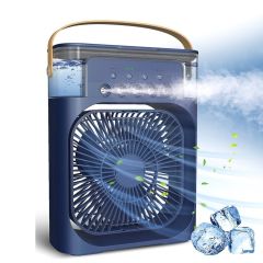 Mini Hava Soğutucu, Taşınabilir Hortumsuz Portatif Klima, Mobil Sulu Klima, 3 Rüzgar Hızı, 3 Sis Modu, Taşınabilir Buzlu Vantilatör 5 Sprey Delikli ile Renkli LED Işıklı Siyah Renk