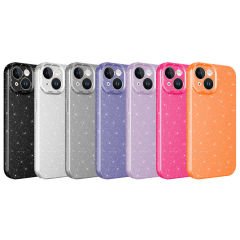 iPhone 15 Plus Kılıf Kamera Korumalı Simli Lüks Koton Kapak