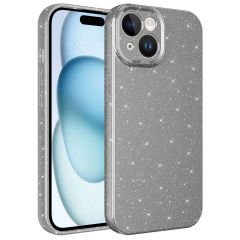 iPhone 15 Plus Kılıf Kamera Korumalı Simli Lüks Koton Kapak
