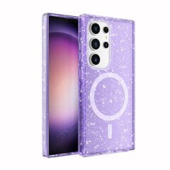 Samsung Galaxy S24 Ultra Kılıf Magsafe Şarj Özellikli Parlayan Simli Saydam Renkli Allstar Kapak