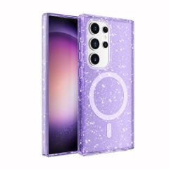 Samsung Galaxy S24 Ultra Kılıf Magsafe Şarj Özellikli Parlayan Simli Saydam Renkli Allstar Kapak