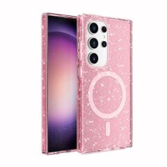 Samsung Galaxy S24 Ultra Kılıf Magsafe Şarj Özellikli Parlayan Simli Saydam Renkli Allstar Kapak