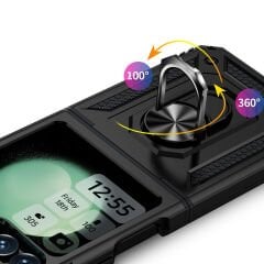 Samsung Galaxy Z Flip 6 Kılıf Vega Tank Sert Yüzüklü Standlı Zırh Koruma Kapak