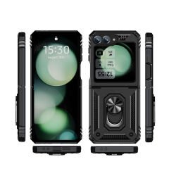 Samsung Galaxy Z Flip 6 Kılıf Vega Tank Sert Yüzüklü Standlı Zırh Koruma Kapak