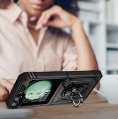 Samsung Galaxy Z Flip 6 Kılıf Vega Tank Sert Yüzüklü Standlı Zırh Koruma Kapak