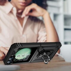Samsung Galaxy Z Flip 6 Kılıf Vega Tank Sert Yüzüklü Standlı Zırh Koruma Kapak