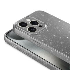 iPhone 15 Pro Kılıf Kamera Korumalı Simli Lüks Koton Kapak