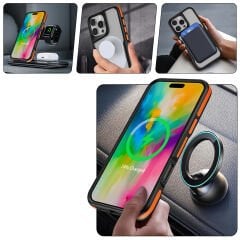 iPhone 16 Pro Max Kılıf Magsafe Şarj Özellikli Renkli Kenar Airbag Şeritli Lamer Kapak