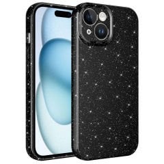 iPhone 15 Kılıf Kamera Korumalı Simli Lüks Koton Kapak