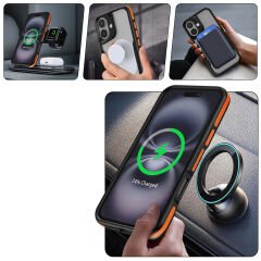iPhone 16 Plus Kılıf Magsafe Şarj Özellikli Renkli Kenar Airbag Şeritli Lamer Kapak