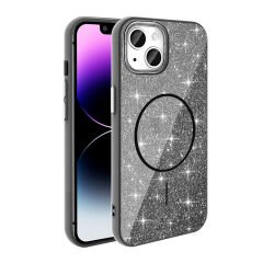 iPhone 13 Kılıf Magsafe Şarj Özellikli Parlayan Simli Okso Kapak