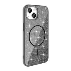 iPhone 13 Kılıf Magsafe Şarj Özellikli Parlayan Simli Okso Kapak
