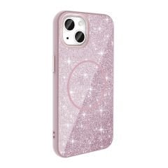 iPhone 13 Kılıf Magsafe Şarj Özellikli Parlayan Simli Okso Kapak