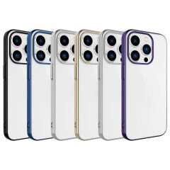 iPhone 15 Pro Kılıf Sert PC Renkli Çerçeveli Riksos Kapak