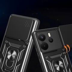 Xiaomi Redmi Note 14 Kılıf Magnetik Standlı Kamera Korumalı Sürgülü Vega Kapak