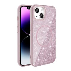 iPhone 14 Kılıf Magsafe Şarj Özellikli Parlayan Simli Okso Kapak