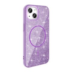 iPhone 14 Kılıf Magsafe Şarj Özellikli Parlayan Simli Okso Kapak